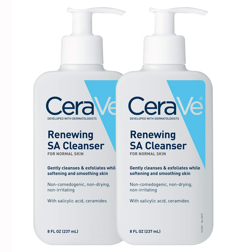 CeraVe Salicylic Acid Cleanser | 8 Ounce, Pack of 2 | Renewing Exfoliating Face Wash with Vitamin D for Rough and Bumpy Skin | F