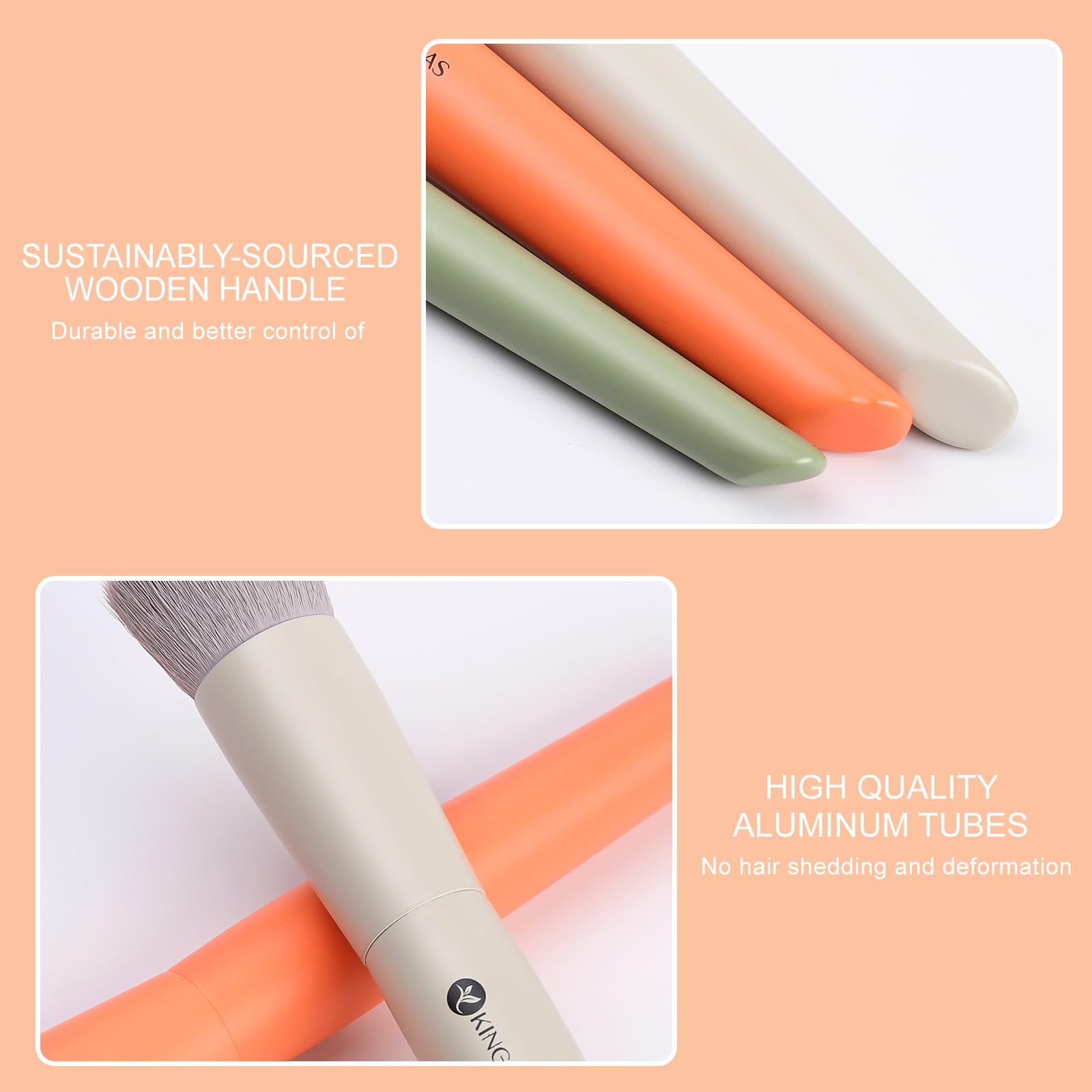 Kingmas 3Pcs Foundation Brush Contour Concealer Brush Set, Under Eye & Blusher Brush Kabuki Makeup Brushes For Face Blush Bronze