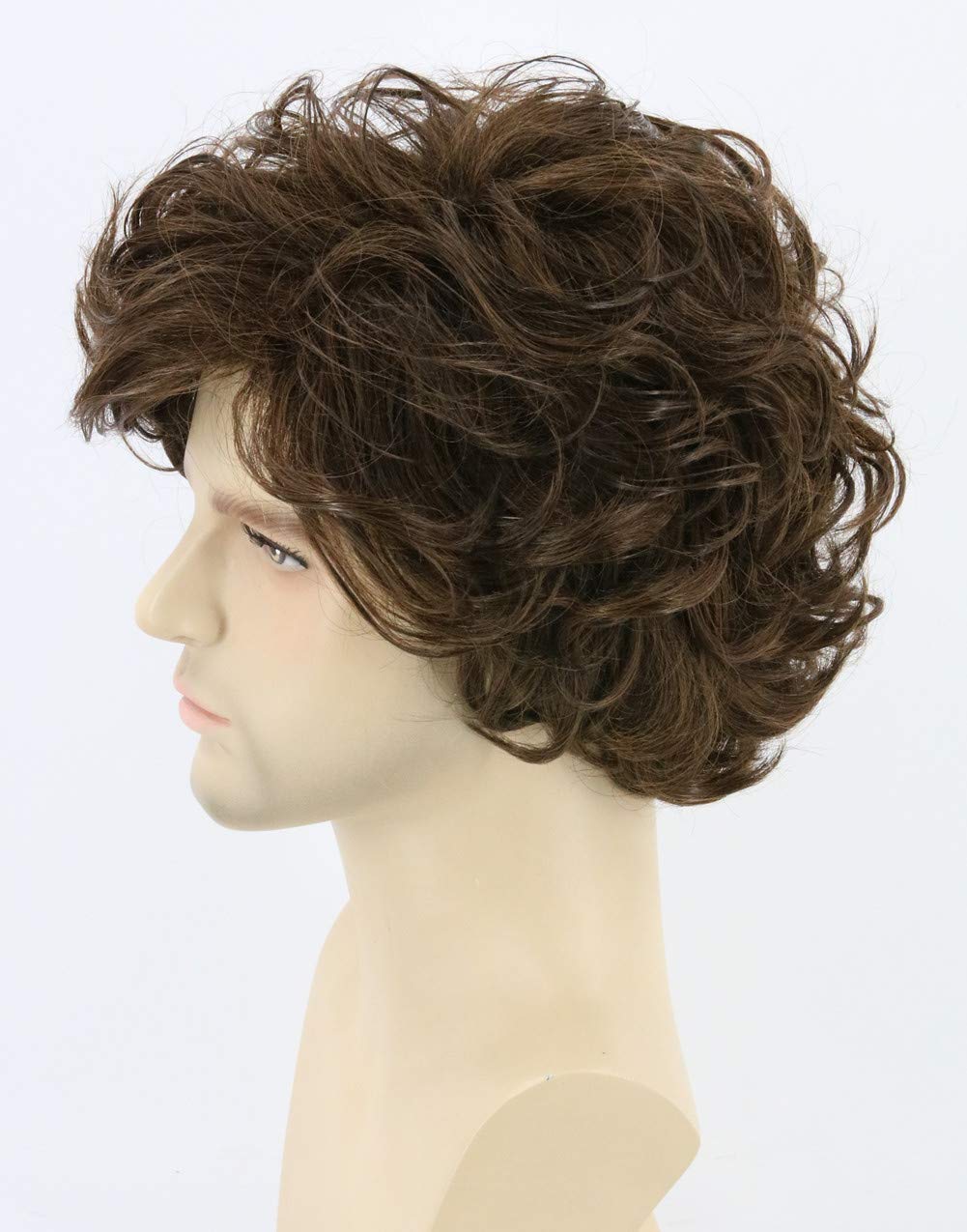 Topcosplay Brown Wigs For Men Short Curly Fluffy Cosplay Halloween Character Costume Wig Layered