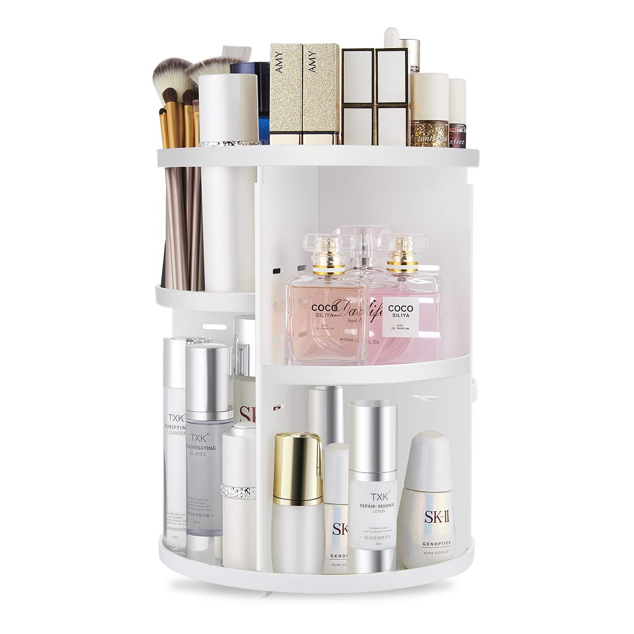 Seinlife 360 Rotating Makeup Organizer,Diy Adjustable Spinning Holder,Foldable Cosmetic Storage Display Box,Large Capacity Make