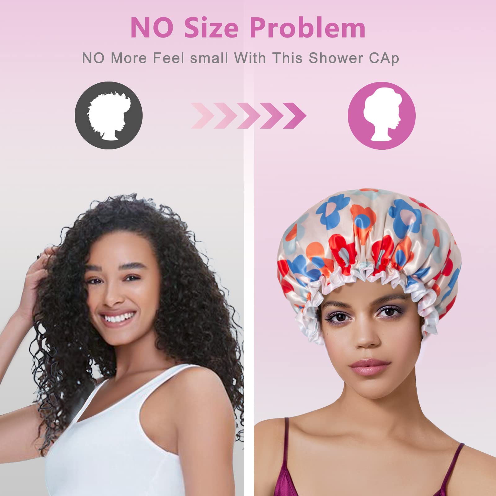 Aquior Large Shower Cap, Shower Cap For Women Reusable Waterproof, Bath Hair Cap For All Hair Lengths,For Ladies, Men And Kids (