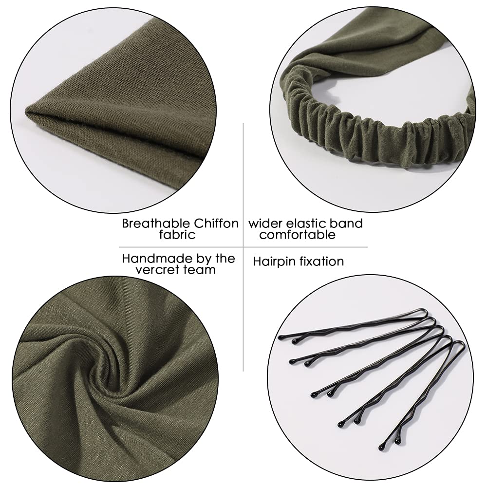 6 Pack Scarf Headband For Women - Elastic Large Boho Triangle Bandana Head Scarves With Clips Non Slip Solid Color Hair Kerchief