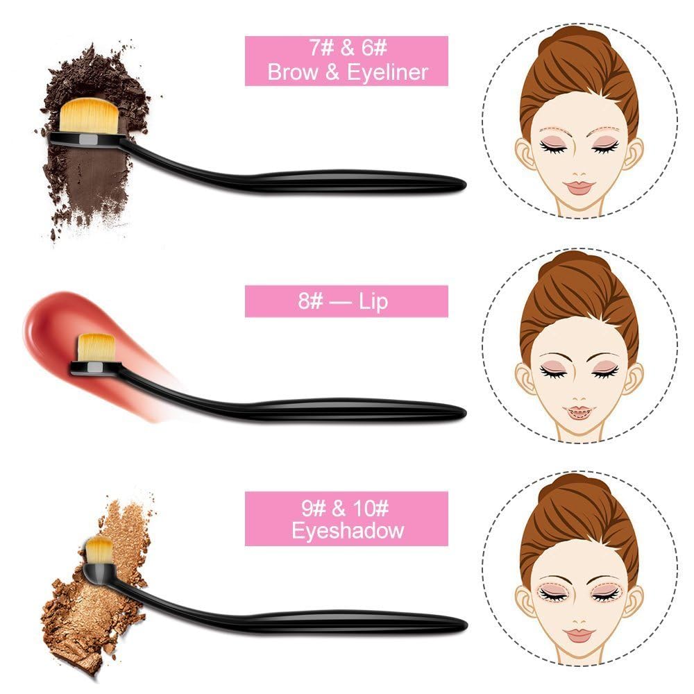 Yoseng Oval Makeup Brushes Set 10 Pcs Professional Oval Toothbrush Foundation Contour Concealer Eyeliner Blending Cosmetic Brush