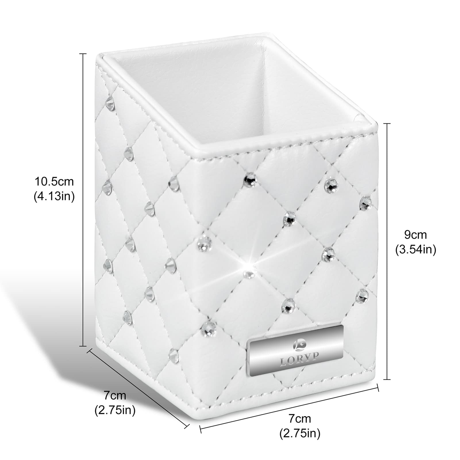 LORYP Makeup Brush Holder Crystal Brushes Cup White PU Make up Brush Case Bag Storage for Women (White)