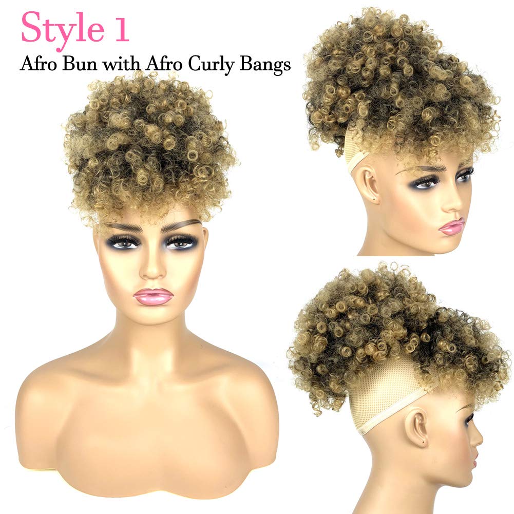 Allyreetress Afro Puff Drawstring Ponytail With 2 Replaceable Bangs Af ...