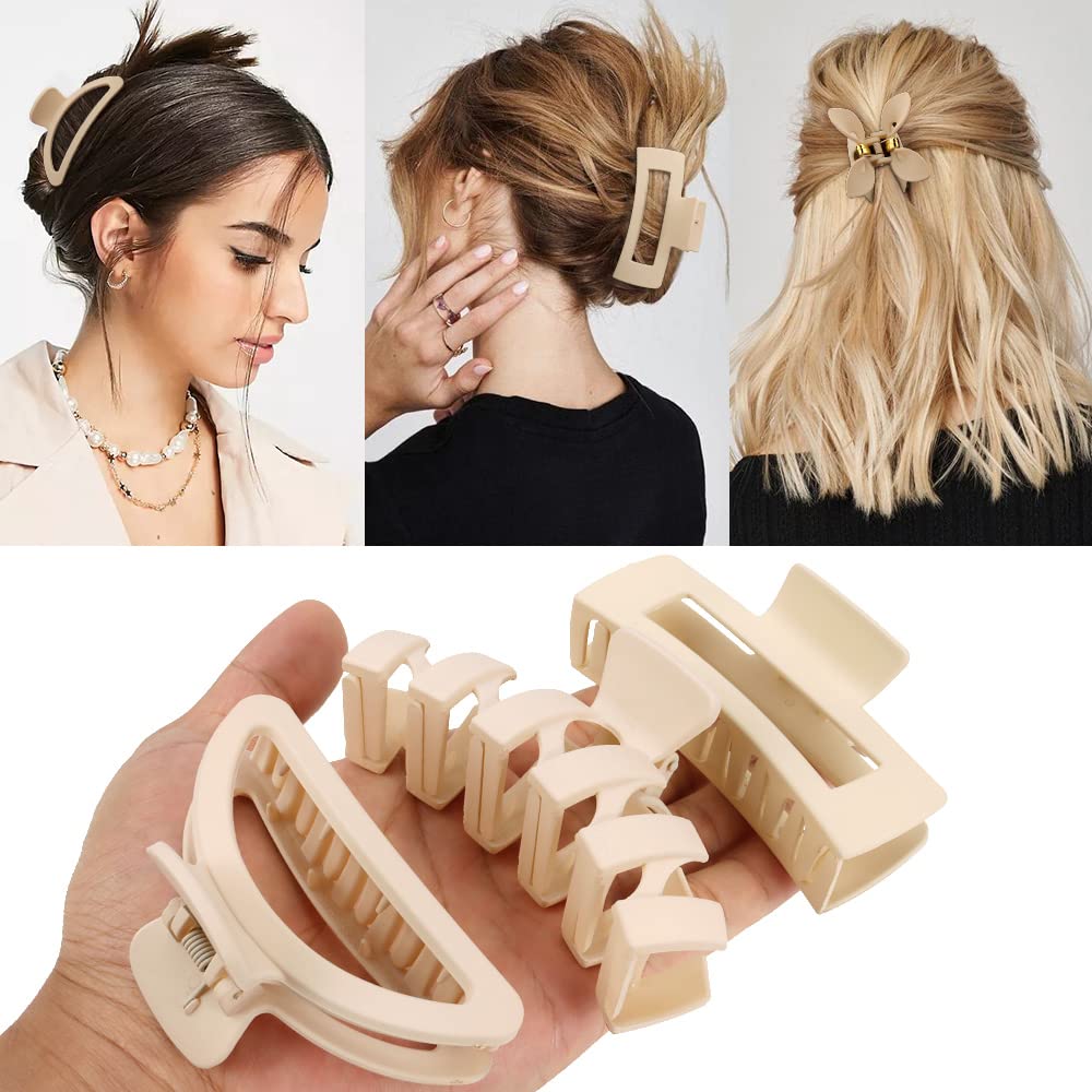 Ahoney 5 Pack Big Hair Clips for Thick Hair Neutral Matte Hair Claw Clips 3.4-4.3 Inch Jaw Clips for Hair Large Hair Clamp Butte