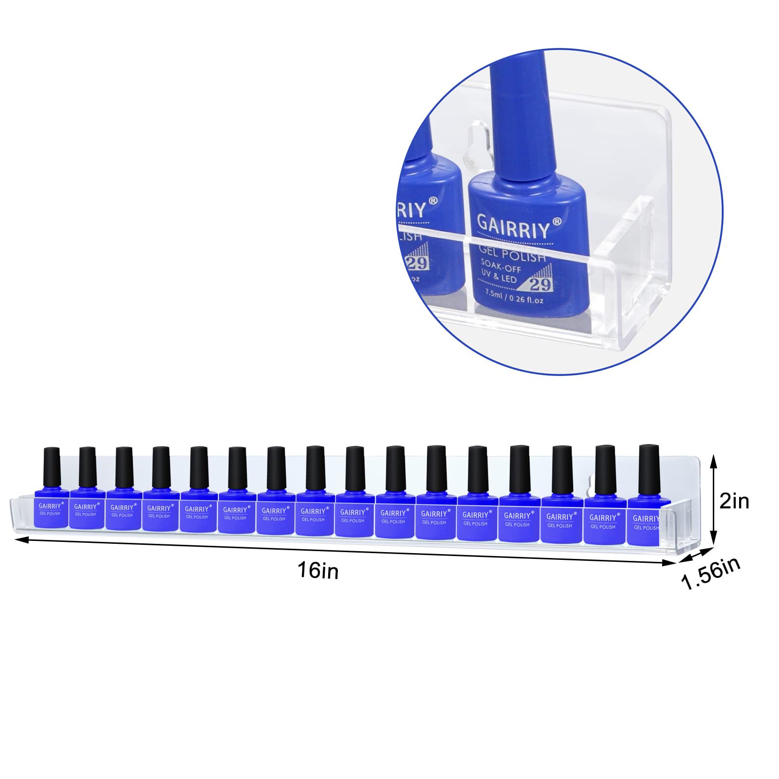8 Pack Nail Polish Rack Wall Mounted Shelf With Removable Anti-Slip End Inserts, Clear Acrylic Nail Polish Organizer Wall Rack D