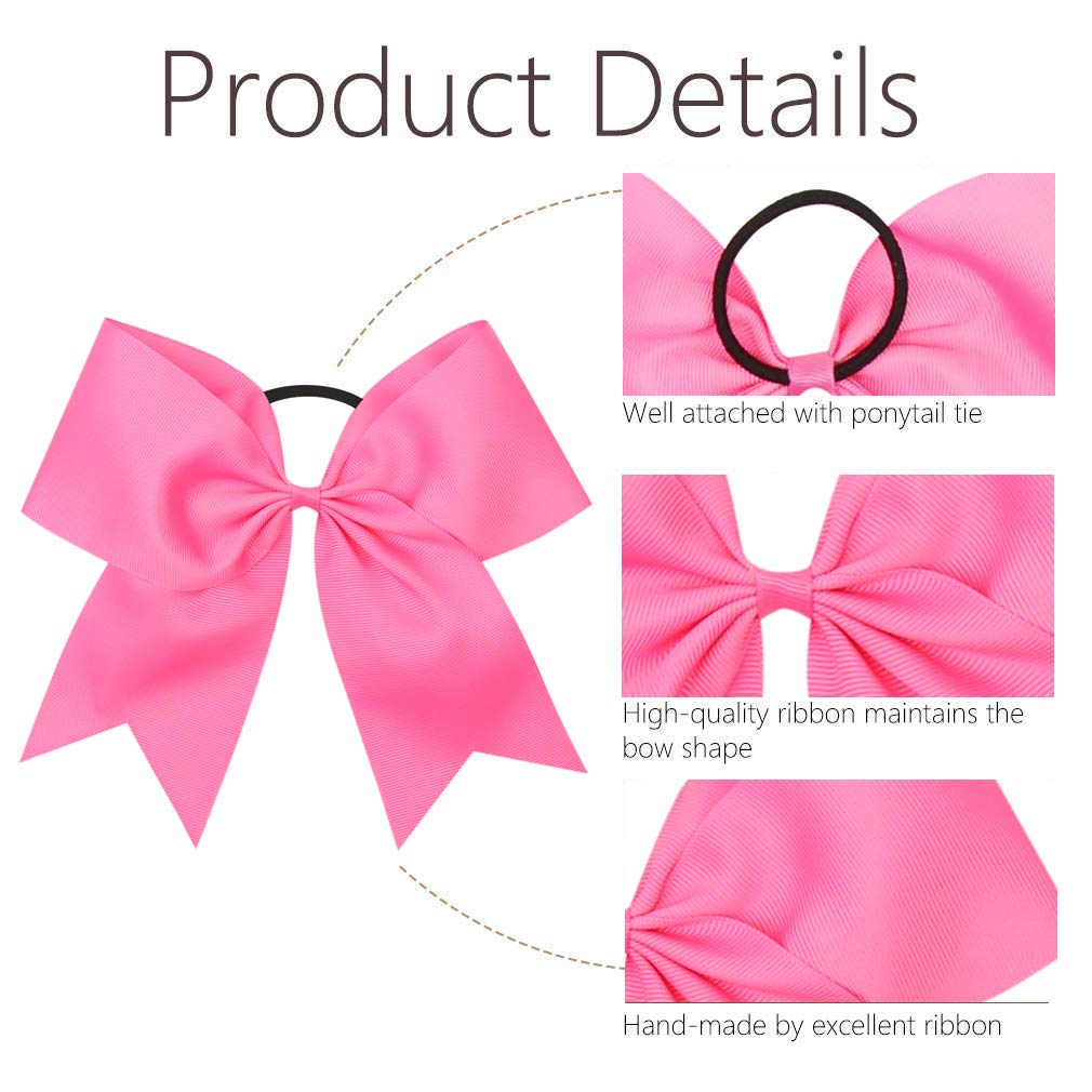 16Pcs 8 Large Cheer Hair Bows Ponytail Holder Elastic Band Handmade For Cheerleading Teen Girls College Sports (16 Pcs) (Hot Pin