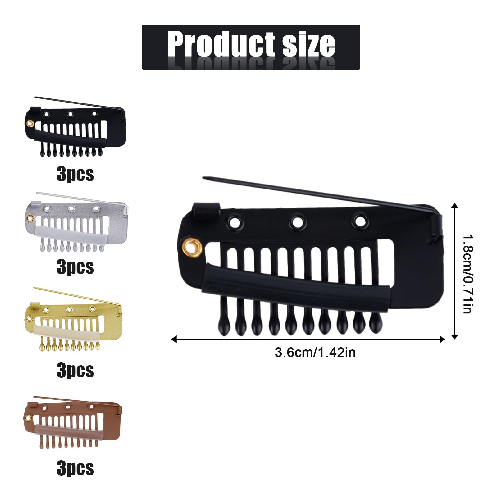 12pcs Wig Clip with Safety Pins, 10-Teeth Hair Extension Snap Clips in Invisible Strong Wig Combs to Secure Wig no Sew Chunni Gr