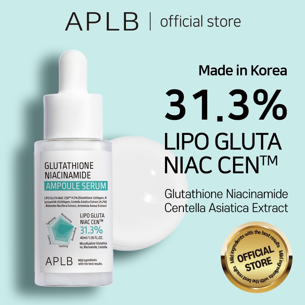 Aplb Glutathione Niacinamide Ampoule Serum | Lipo Gluta Niac Cen 31.3% 1.35 Fl.Oz/Korean Skincare, Long Lasting Moisturizing, Im