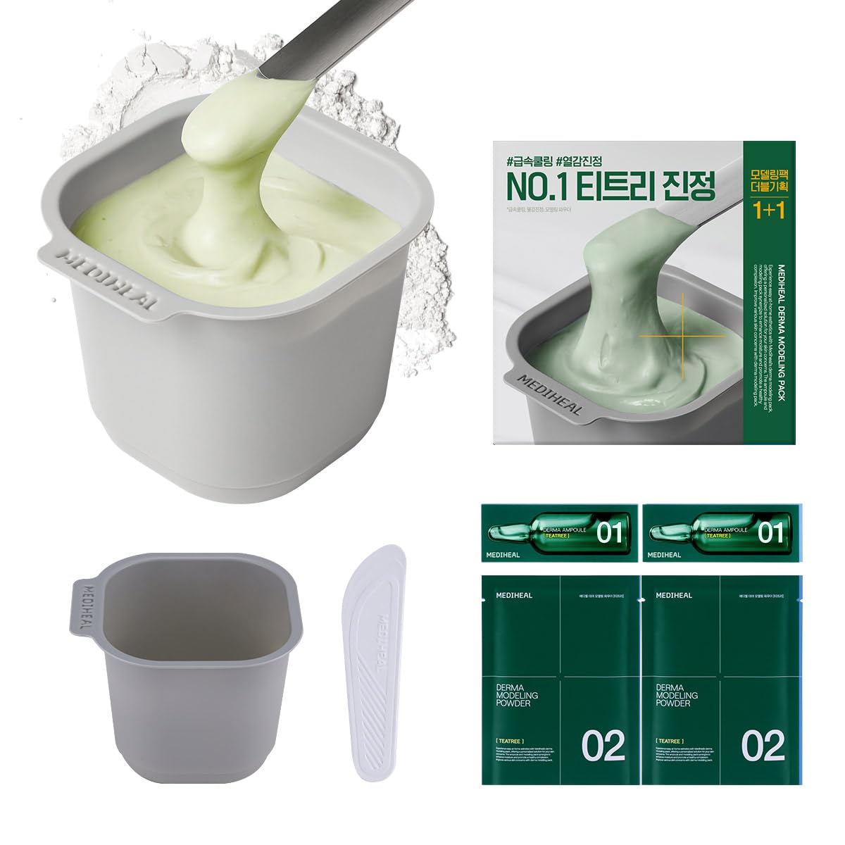 Mediheal Derma Modeling Pack Teatree*2 - Rapid Cooling For Soothing Skin - Easy DIY Home Spa Kits, Hydrating Icy Jelly Mask For 