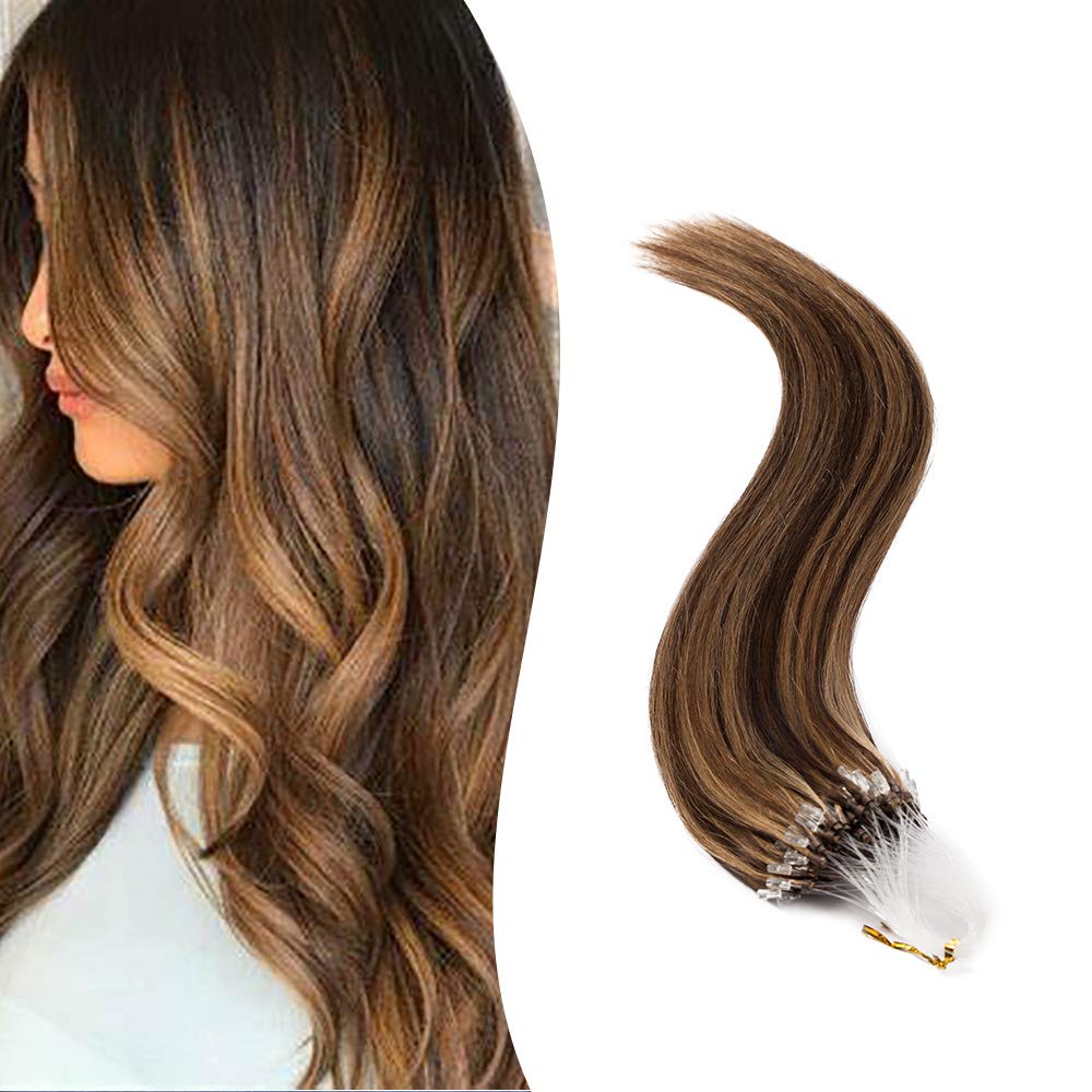 SEGO Micro Beads Hair Extensions Human Hair 16 Inch Medium brown and dark blonde Micro Loop Human Hair Extensions Natural Straig