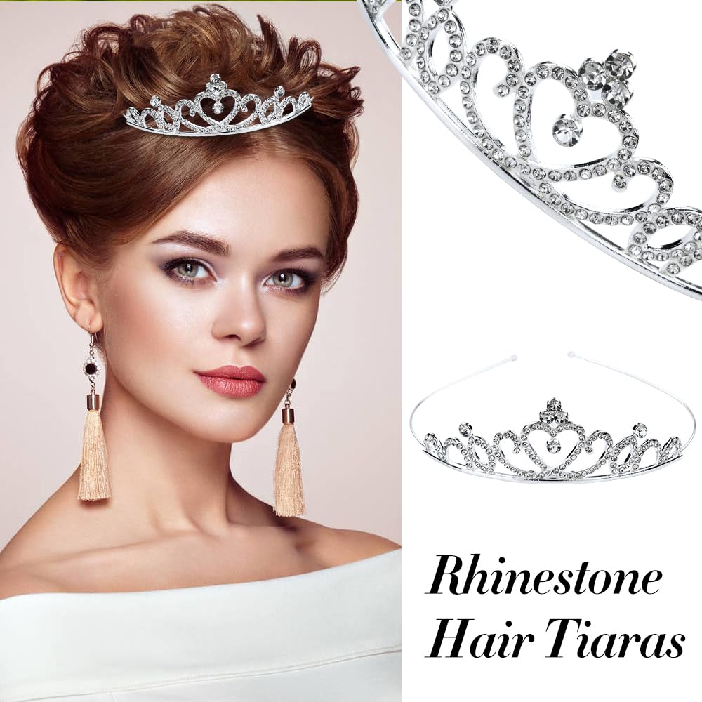 Cinaci 8 Pieces Silver Metal Bridal Wedding Party Prom Rhinestone Headbands Flower Girl Hair Bands Tiaras Crowns Accessories For