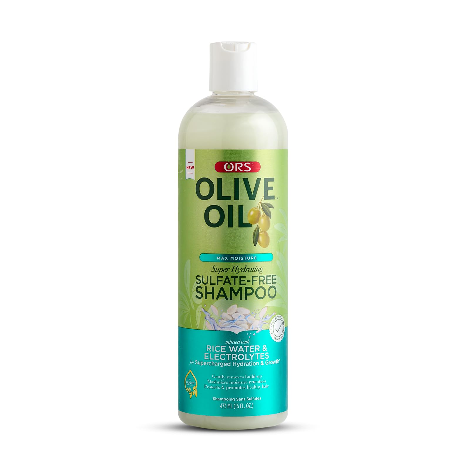 Ors Olive Oil Max Moisture Super Hydrating Sulfate-Free Shampoo, Infused With Rice Water And Electrolytes For Supercharged Hydra