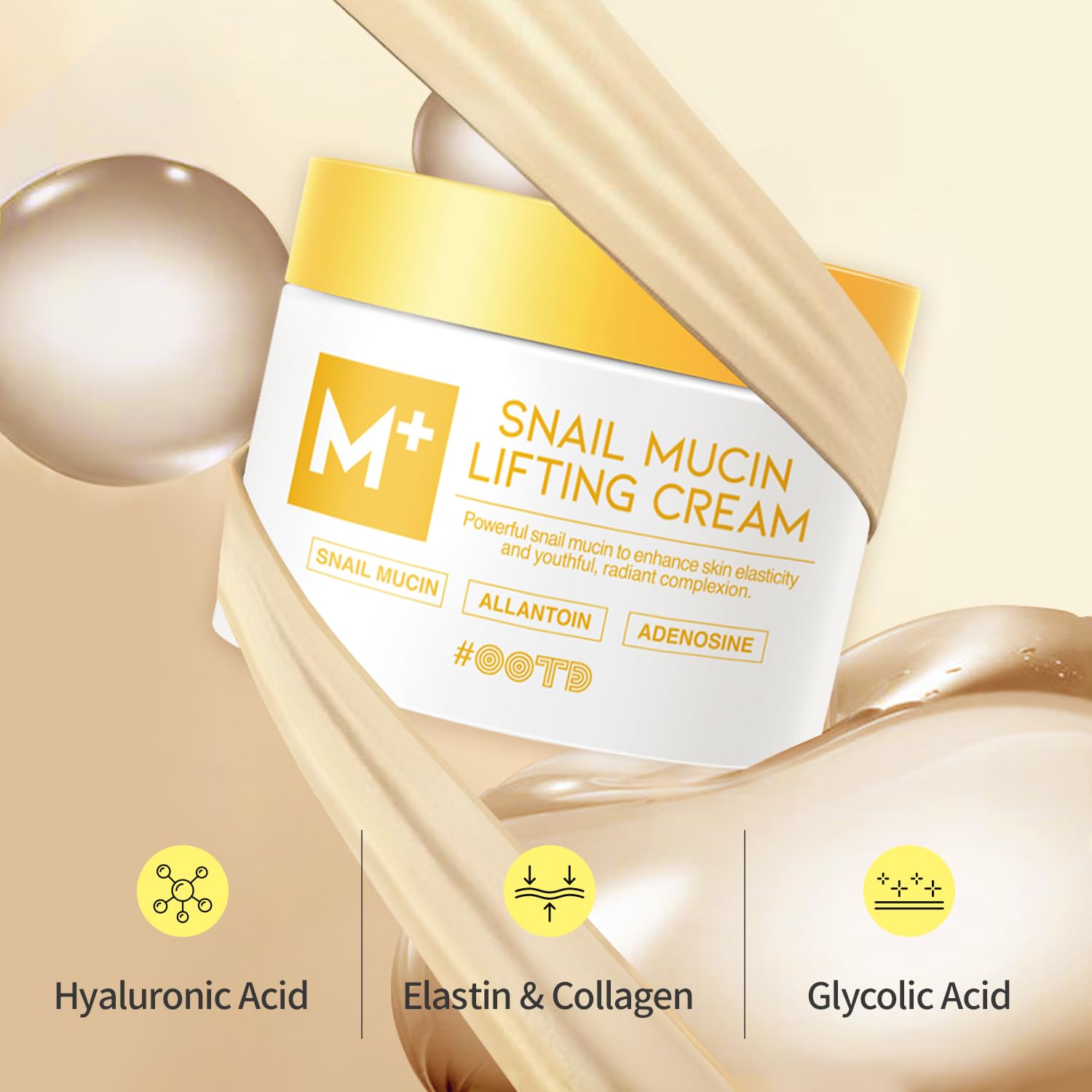 #Ootd Snail Mucin Moisturizer Cream For Face, Lifting & Deep Hydrating Ceam For Face And Neck, Anti Aging, Smoothing, Korean Ski