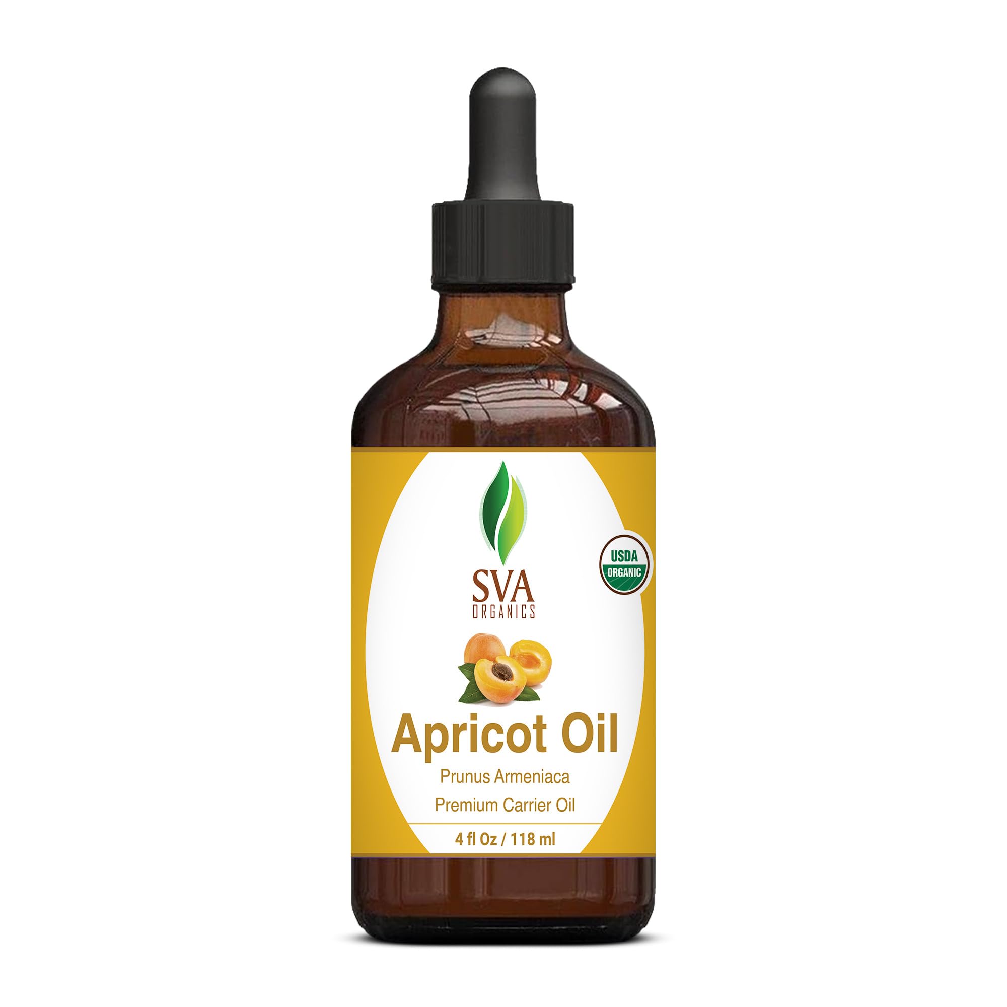 Sva Apricot Seed Oil Organic - 4 Fl Oz - 100% Natural Cold Pressed Organic Apricot Oil - For Face, Skin Care, Hair Care, Scalp M