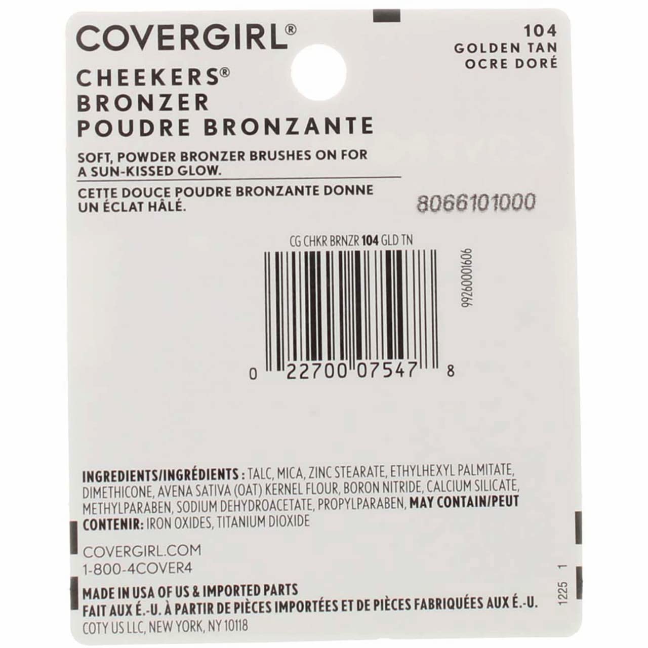 Cover Girl cheekers Bronzer 104 Golden Tan .12 oz