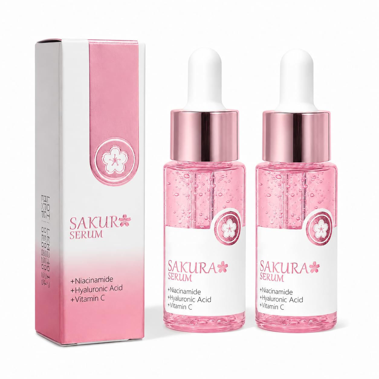 Sakura Face Serum 2 PCS, Hydrating Facial Serum with Niacinamide, Hyaluronic Acid and Vitamin C, Lightweight Moisturizing Serum 
