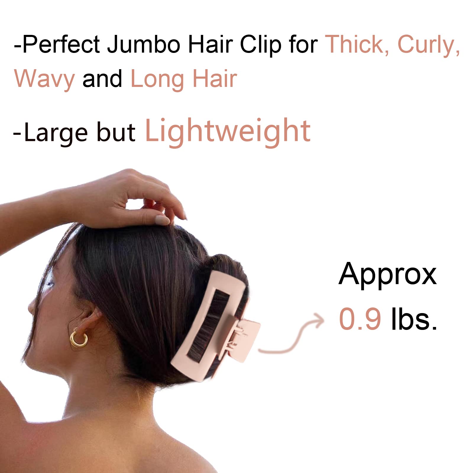 Bmobuo XL Jumbo Claw Clips - 5 Inch Matte Hair Clips, 4PCS, Strong Hold for Long Curly Hair, Acrylic, 01-Neutral