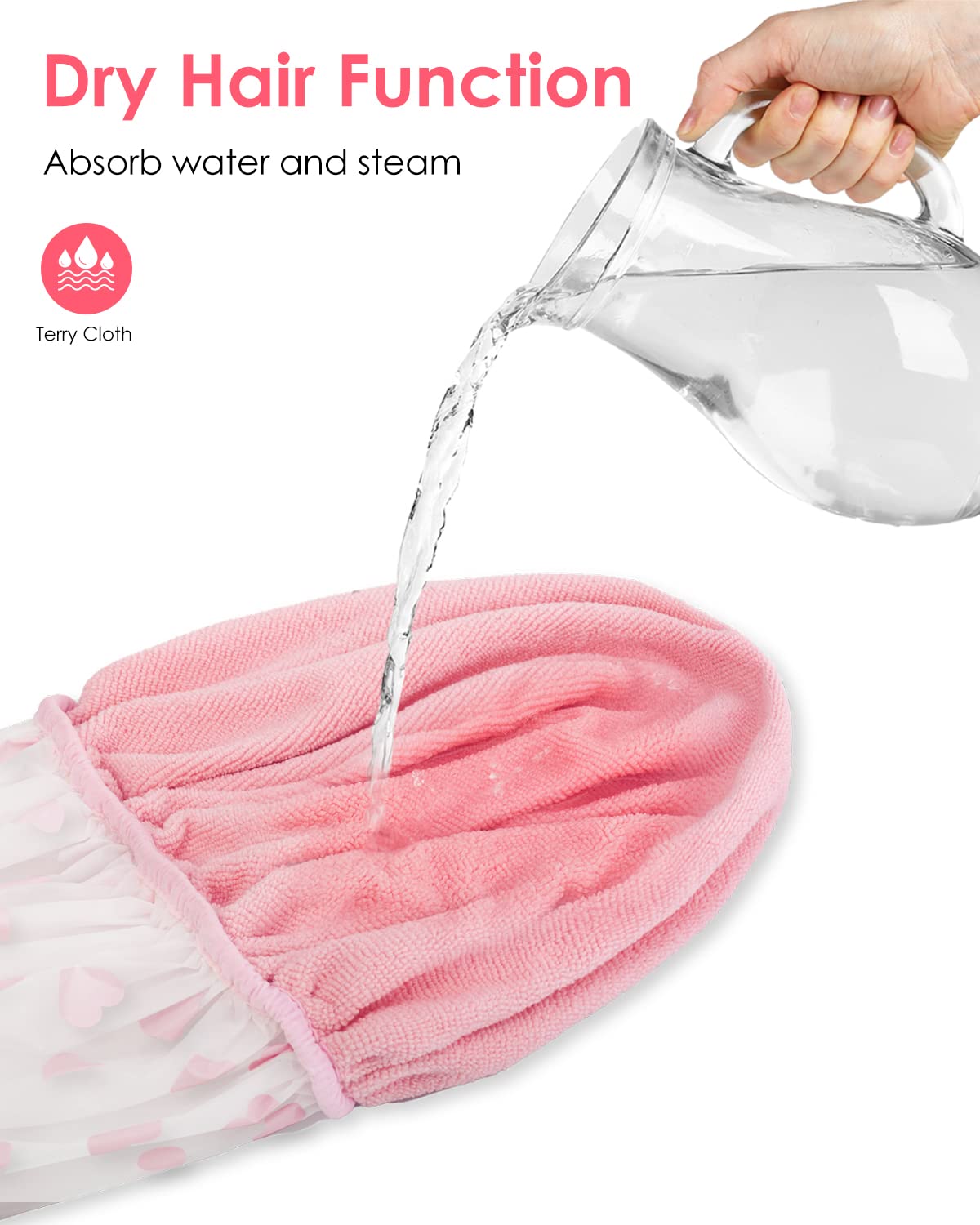 Auban Shower Cap For Women Terry Cloth Lined Eva Exterior Reusable Double Layer Waterproof, Large Bath Hair Cap For All Hair Len