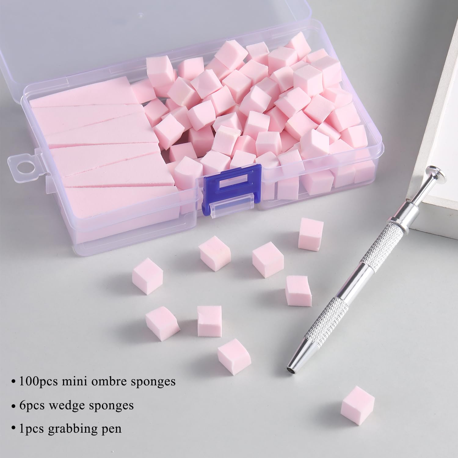 Fcozpjk 100Pcs Soft Nail Sponges for Ombre, Gradient Effect Pink Nail Art Sponges With Grabbing Pen 6Pcs Wedge Sponges Aura Nail
