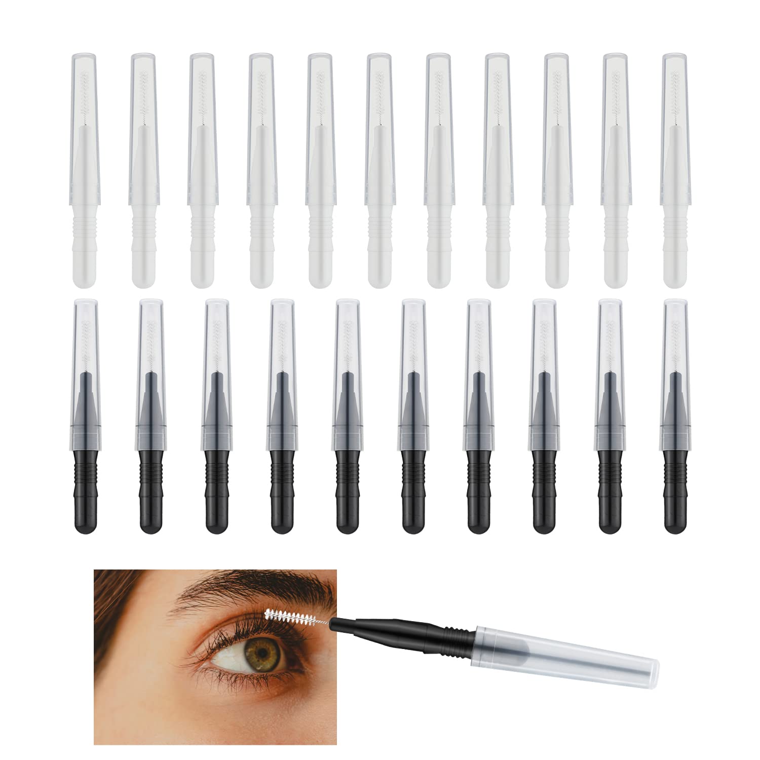 20pcs Micro Eyebrow Brush with Cap, Micro Brow Lamination Brush Multifunctional Micro False Lashes Mascara Brush Comb Spoolies f