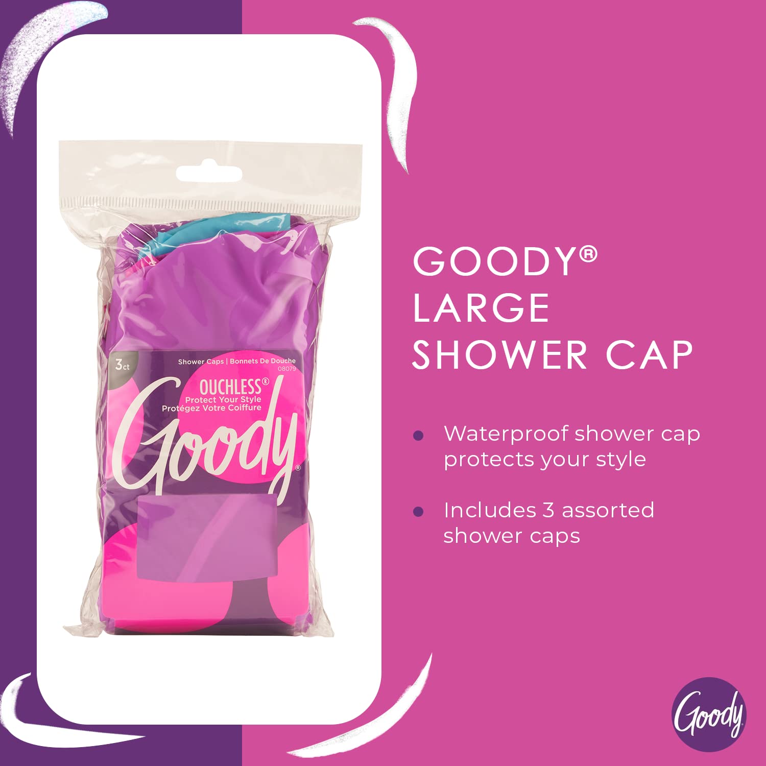 Goody Styling Essentials Shower Cap, 3 Count - Protect Your Hairstyle While Remaining Comfortable - Made With Durable And Waterp