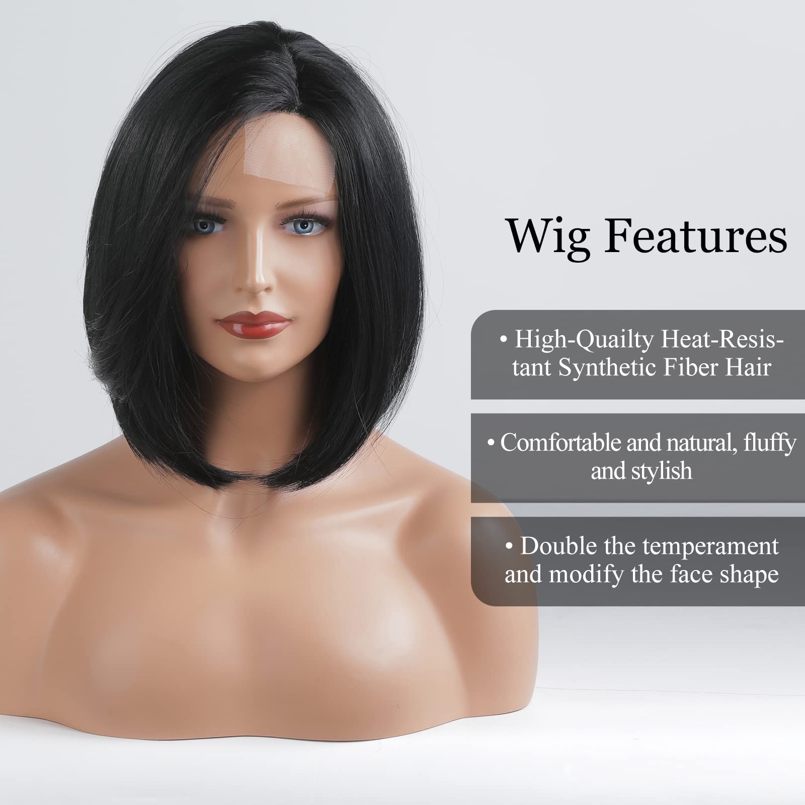 HAIRCUBE Black Bob Wig Straight Hair Wigs for Women Side Parting Shoulder Length Wig Short Hair Natural Looking Heat Resistant F