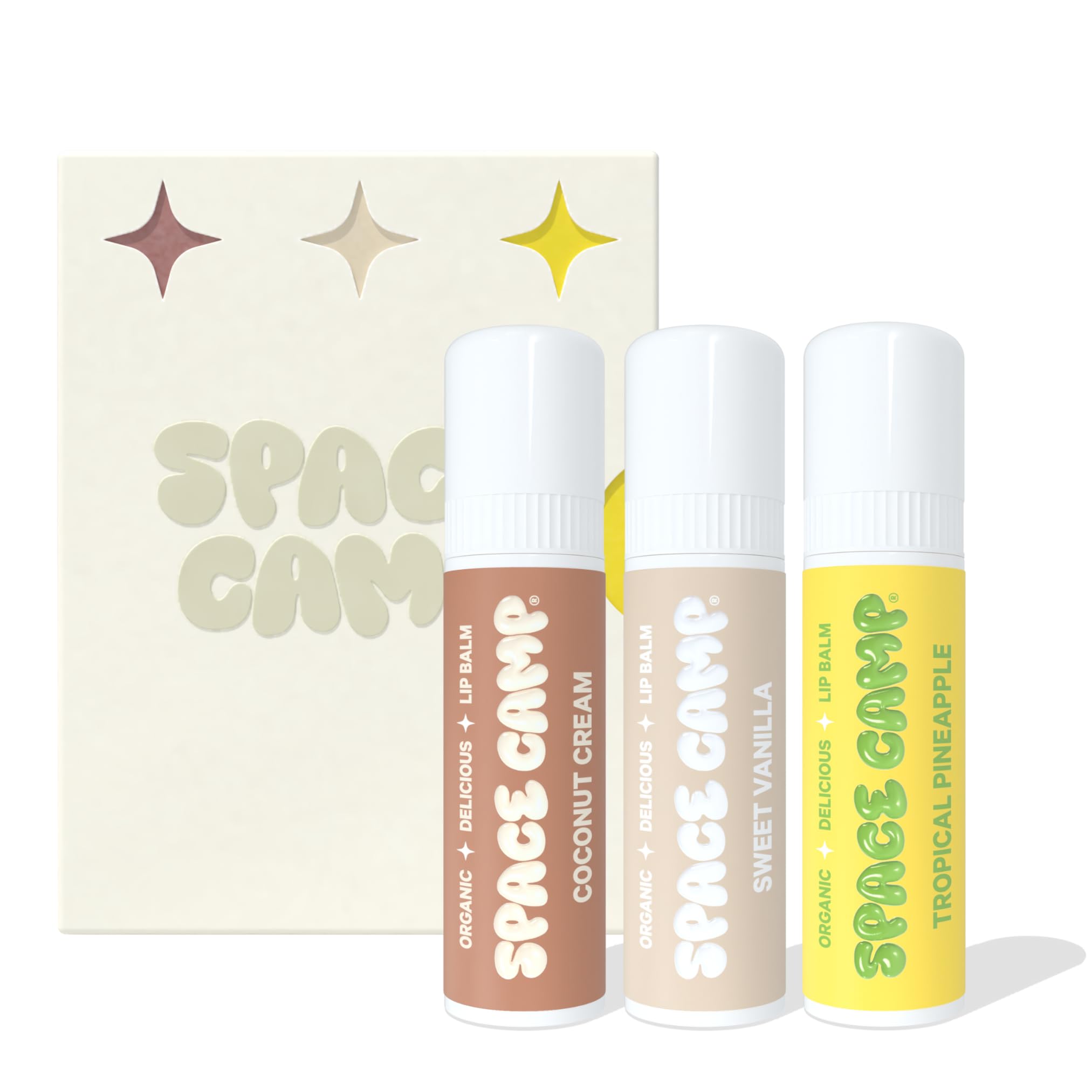 Space Camp Wellness Jumbo Lip Balm Gift Set  Organic Flavored Moisturizing Lip Balm, 3 Pack (Tropical Pineapple, Sweet Vanilla,