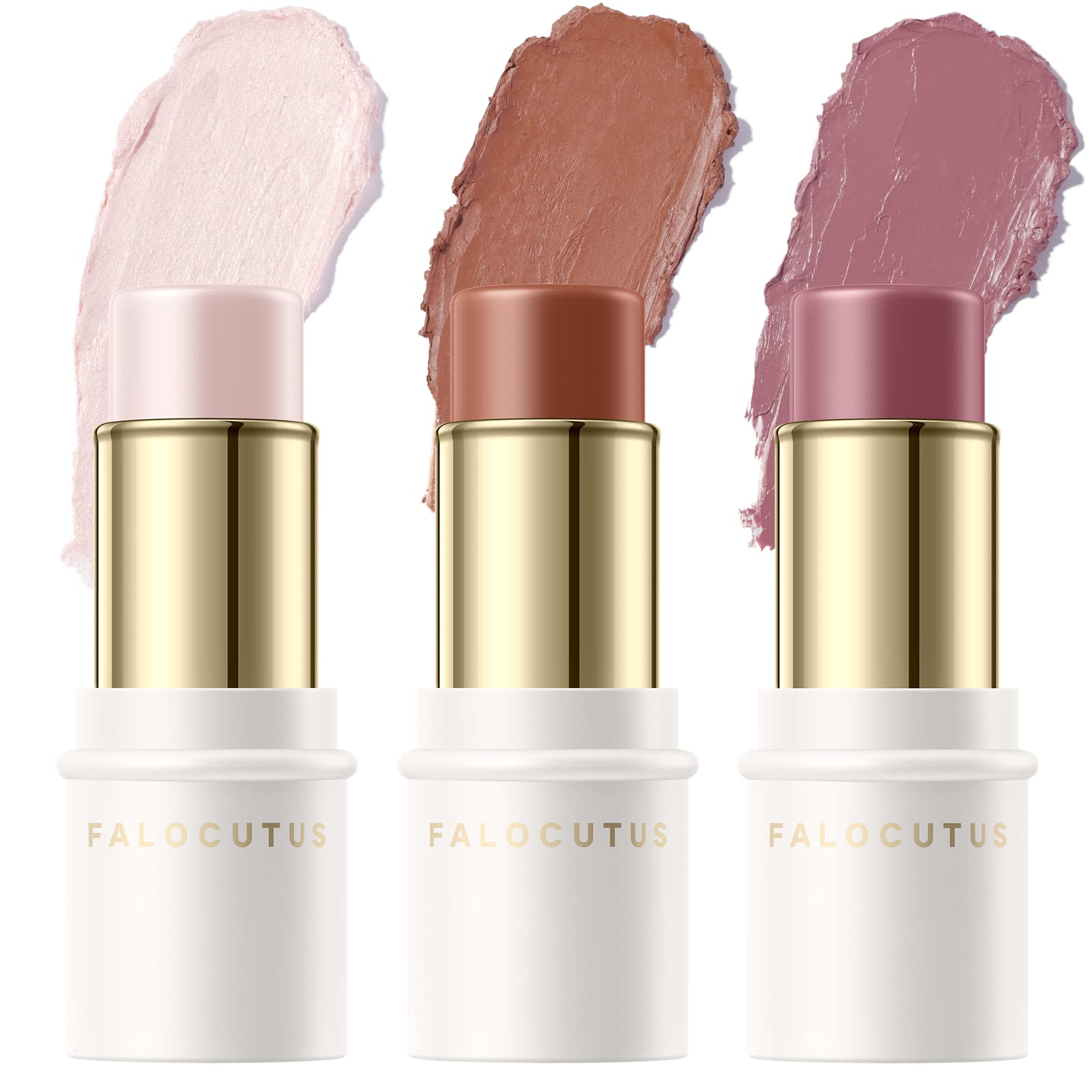 Falocutus 3 Pcs Universal Contour Stick Set,Cream Blush & Highlighter Bronzer Pen,Long Lasting & Smooth Natural Face Contouring