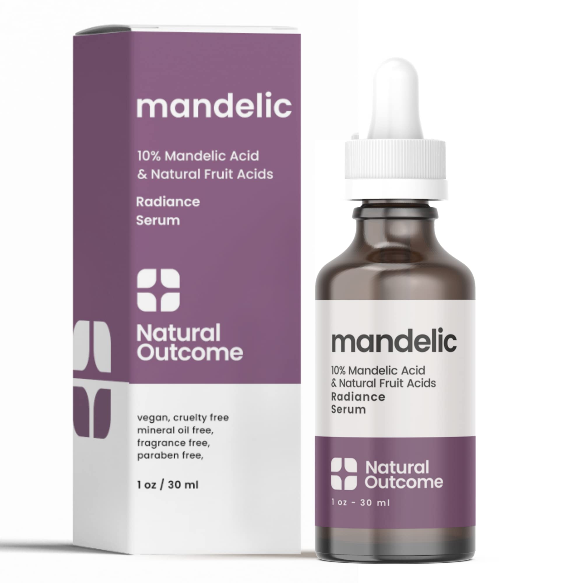 Natural Outcome Mandelic Acid 10% | Anti-Aging AHA Facial Serum with Hyaluronic Acid | Targets Fine Lines, Dark Spots, and Wrink