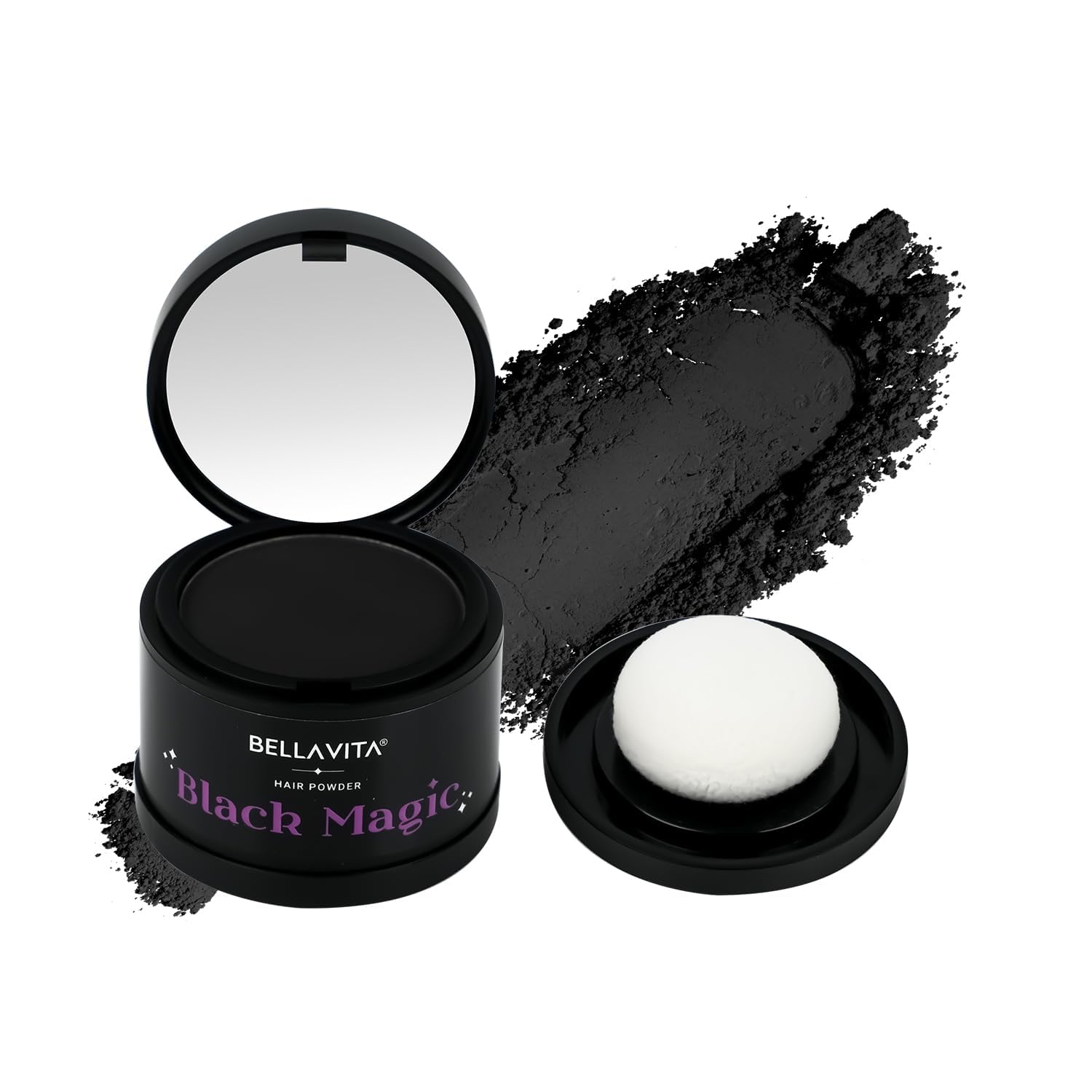 Bellavita Black Magic Hair Powder | Covers Grey Hair & Bald Spots Instantly | Root Touch Up | Sweat-Resistant & Long-Lasting For