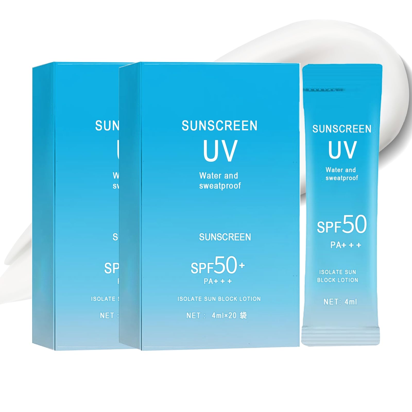 40PCS Mini Sunscreen with Hyaluronic Acid, SPF50+ PA+++ Travel Size Sunscreen Bulk (4ml Each), Lightweight & Non-Greasy & Hydrat