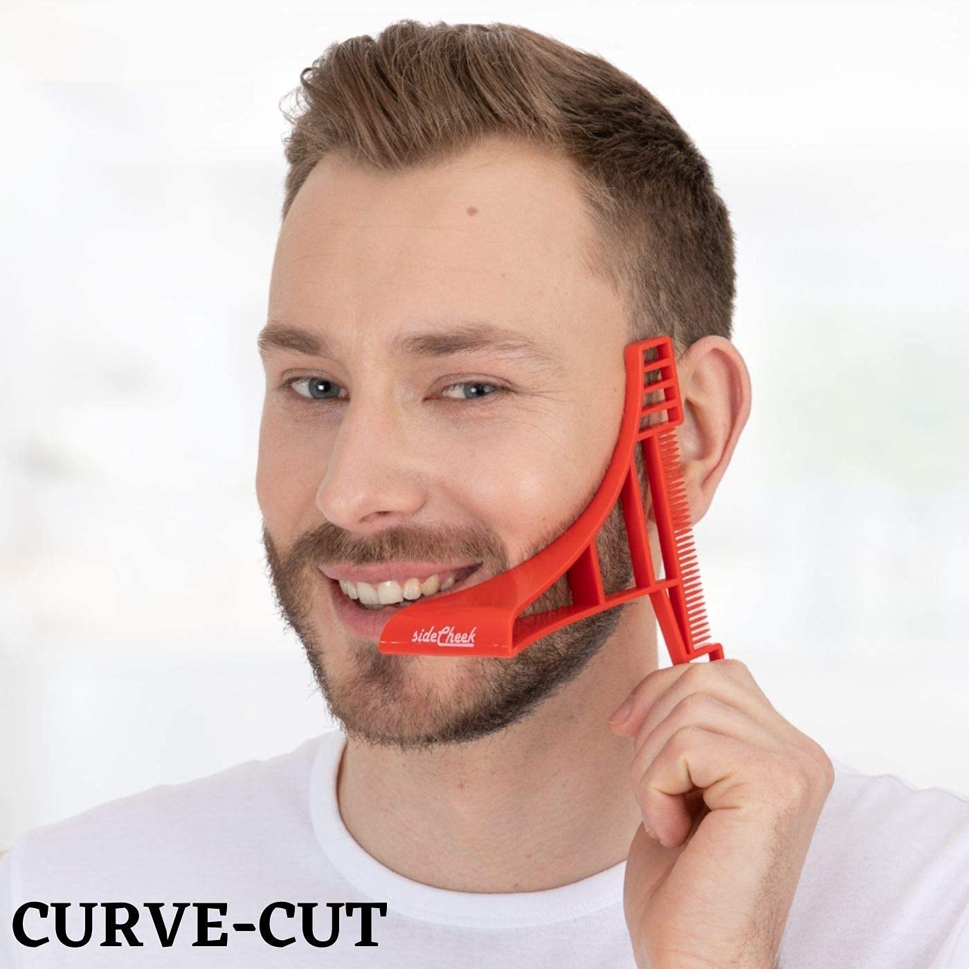 NEKMATE SIDECHEEK Beard Shaping Stencil Tool, Symmetric Curved Design, Plastic, 1 Count, Red, Model SC1