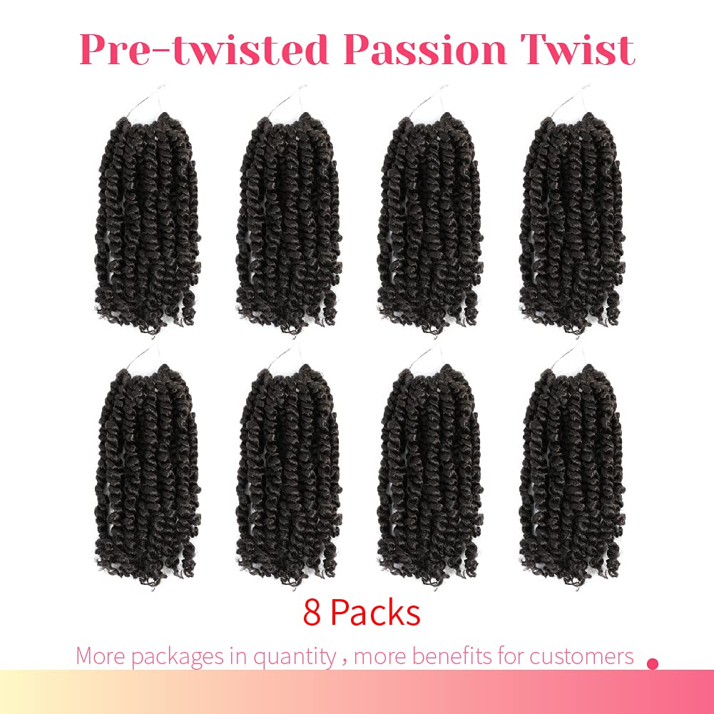 The BOHOBABE Pre-twisted Passion Twist Crochet Hair 8 Inch Short Pre-looped Crochet Passion Twist Braiding Hair 8 Packs (1#) 1#(