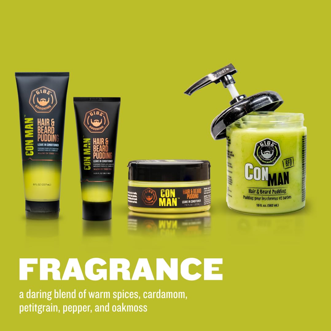 GIBS Con Man Hair & Beard Pudding - Leave-In Conditioner, Curl Definer,Green 7.5 Fl oz