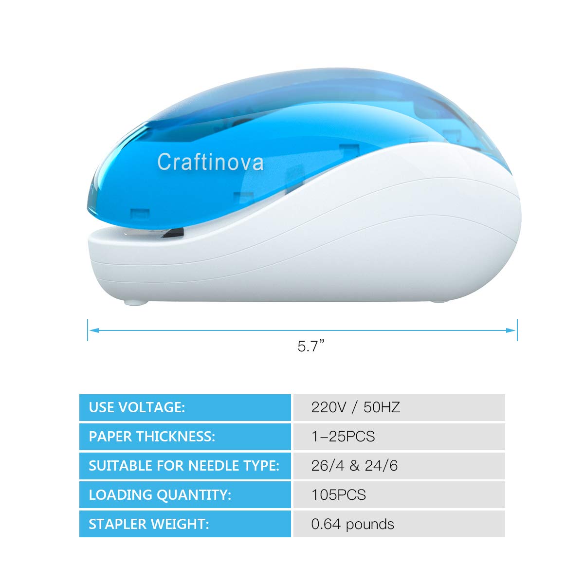 Craftinova Electric Stapler,Including 2000 Staples And 1 Adapters,Suitable For Palm Size And High Comfort,25 Sheet Capacity, Ac