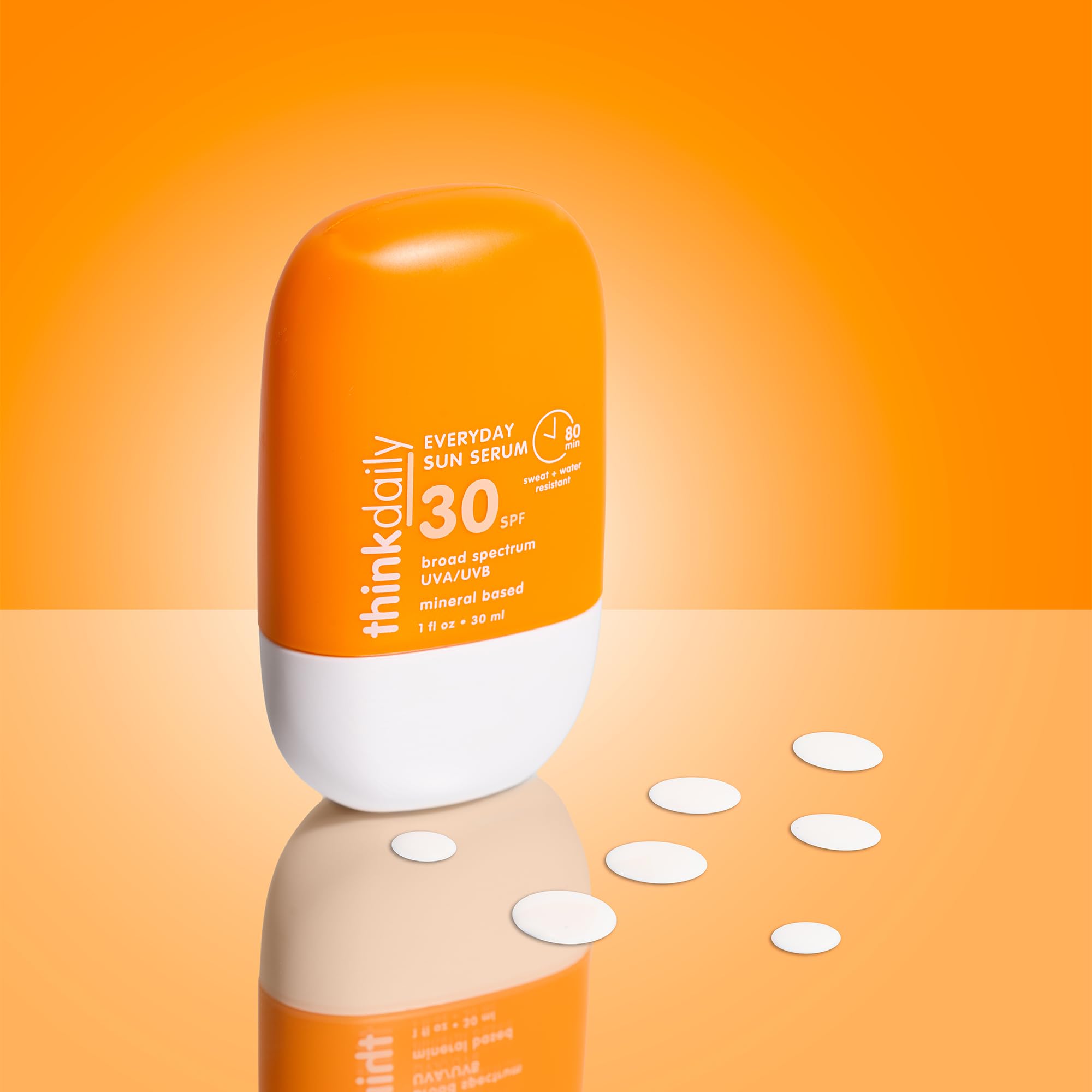 Thinkdaily SPF 30 Sunscreen, Everyday Sun Serum for Face, 1 Fl Oz, Zinc Oxide Mineral Sunblock, UVA/UVB Protection, Hydrating Jo