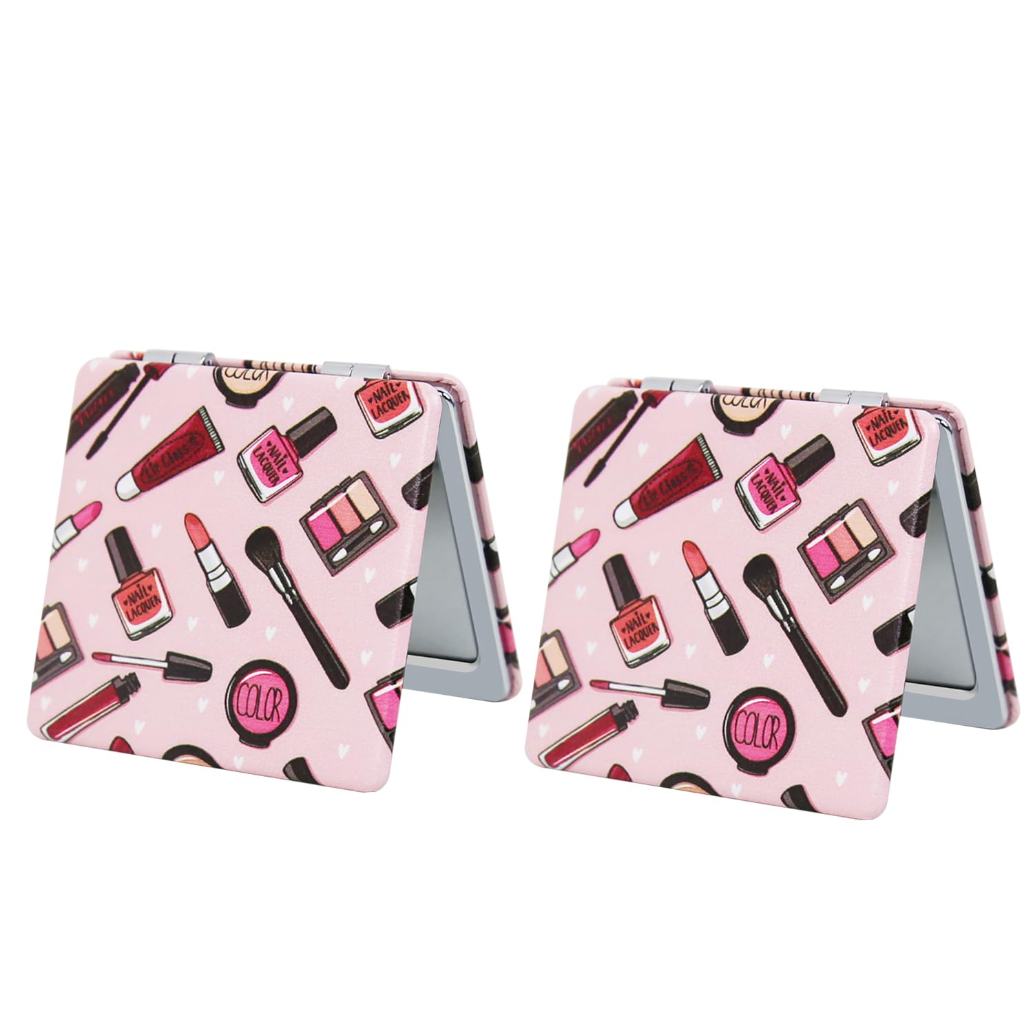 PDOZV Pocket Mirror for Women, 2 Pcs Square 2.8    PU Common Style Double Sided 1X/3X Mirror for Purse Travel Compact Mirror (Cn
