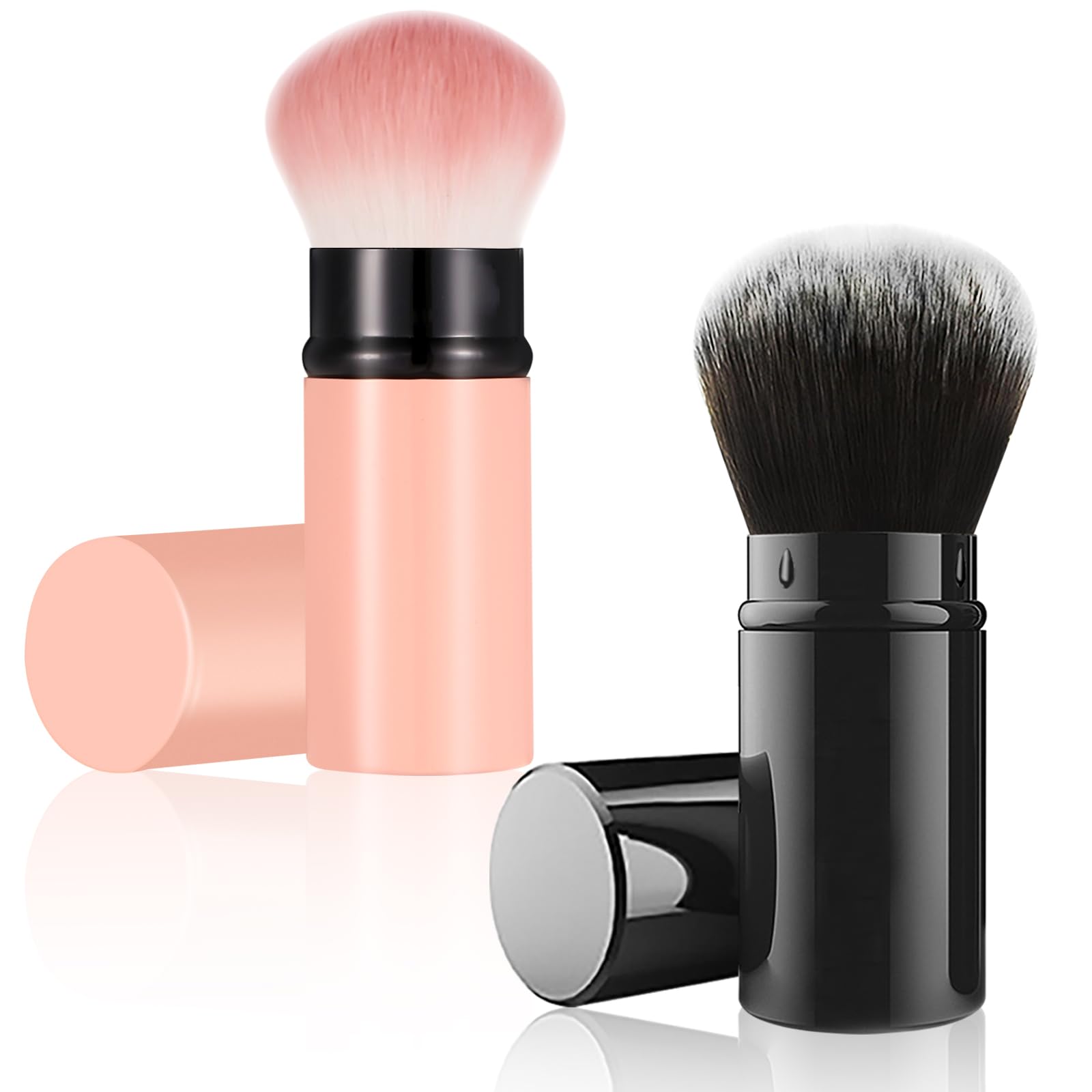 Falliny 2 Pack Retractable Kabuki Makeup Brush, Travel Face Blush Brush, Portable Powder Foundation Brush With Cover For Blush,
