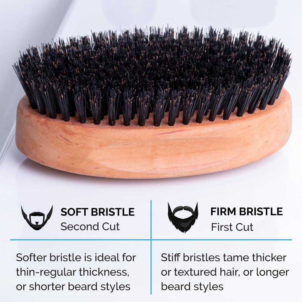 ZEUS 100% Firm Boar Bristle Beard Brush, Military-Style, Brush Gift Set with Brush Cleaner and Tin! (SOFT BRISTLES) - Q92