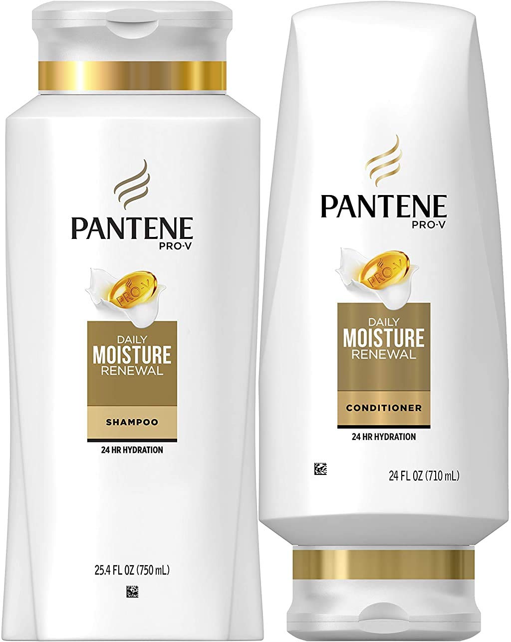 Pantene Moisturizing Shampoo 25.4 OZ and Silicon-Free Conditioner 24 OZ for Dry Hair, Daily Moisture Renewal, Bundle Pack (Packa