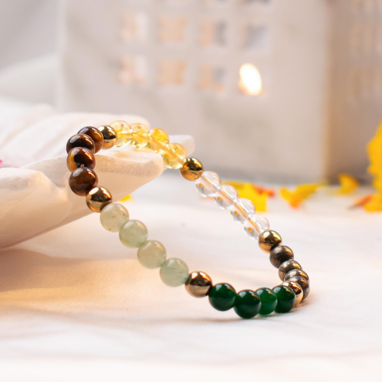 Astrotalk Dhan Yog Bracelet for Women (6mm Beads) | Wealth, Prosperity & Career Growth | Bracelets for Women with Pyrite Stone, Tiger Eye & Clear Quartz Crystal | Gift for Woman