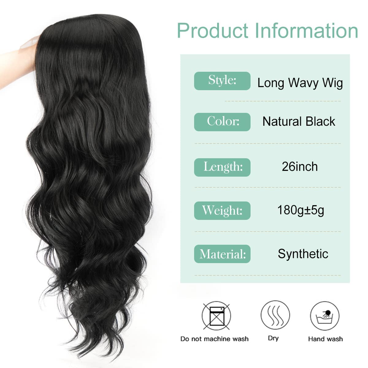 TOZIKA Long Black Wig for Women Wavy Wig Body Wave Lace Front Wig 26 Inch Middle Part Black Wigs Natural Looking Synthetic Heat