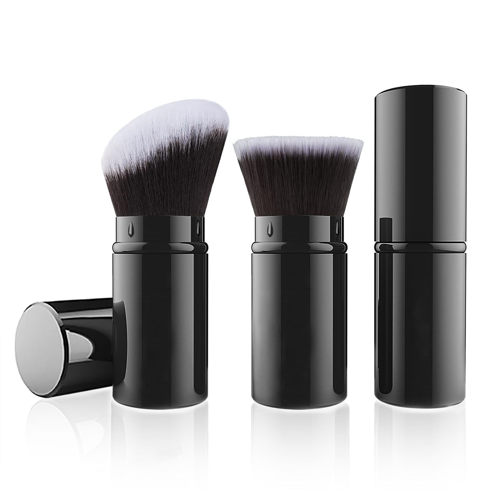 Falliny 2 Pack Retractable Makeup Brush, Travel Kabuki Foundation Brush, Portable Powder Face Blush Sunscreen Brush With Cover F
