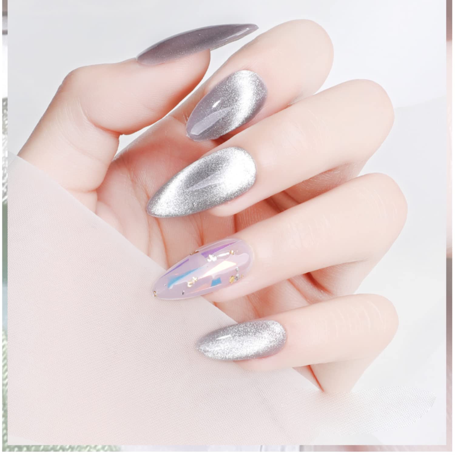 Senvenski Silver Cat Eye Gel Nail Polish Crystal Holographic Magnetic Reflective Glitter Gel Polish Snowlight Chameleon Universa