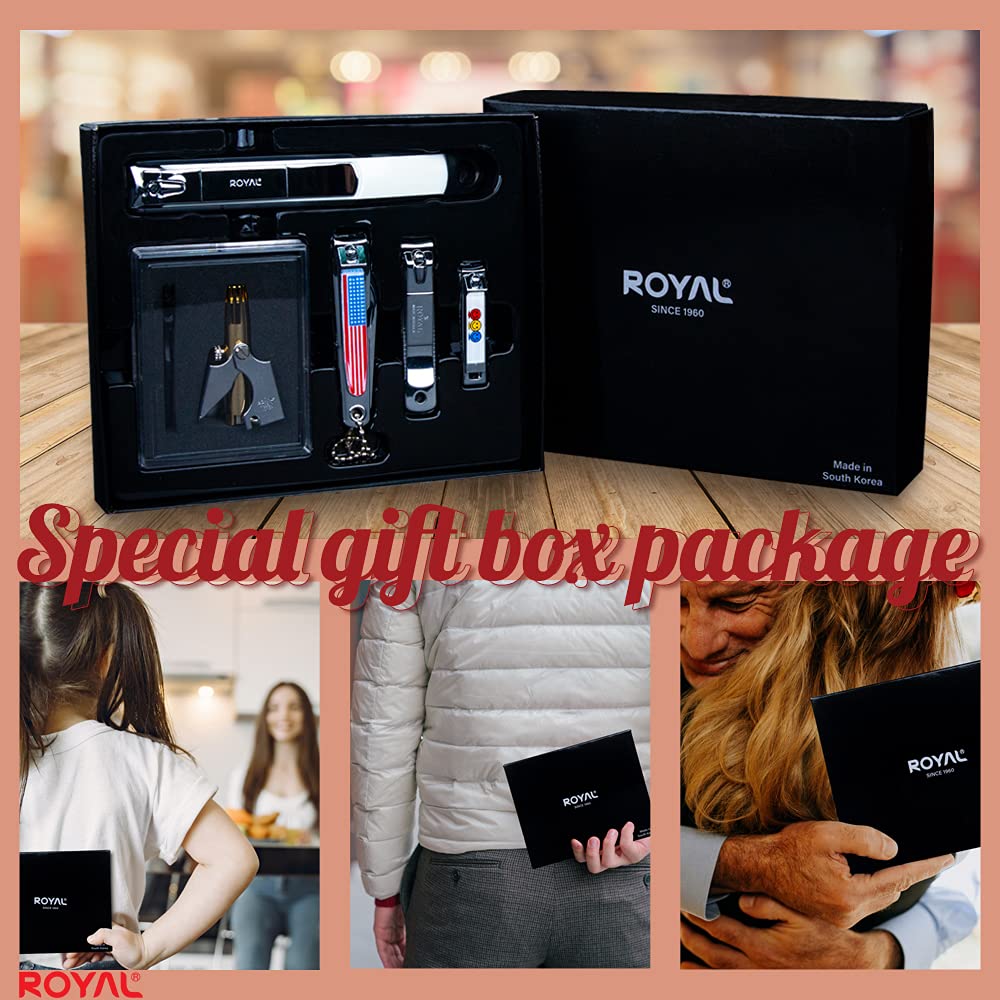 Royal [Made In Korea] No Battery,5 Pcs Nose Hair Trimmer Set, Golden Birdie Value Pack,(Nose Hair Trimmer With 4 Nail Clippers)