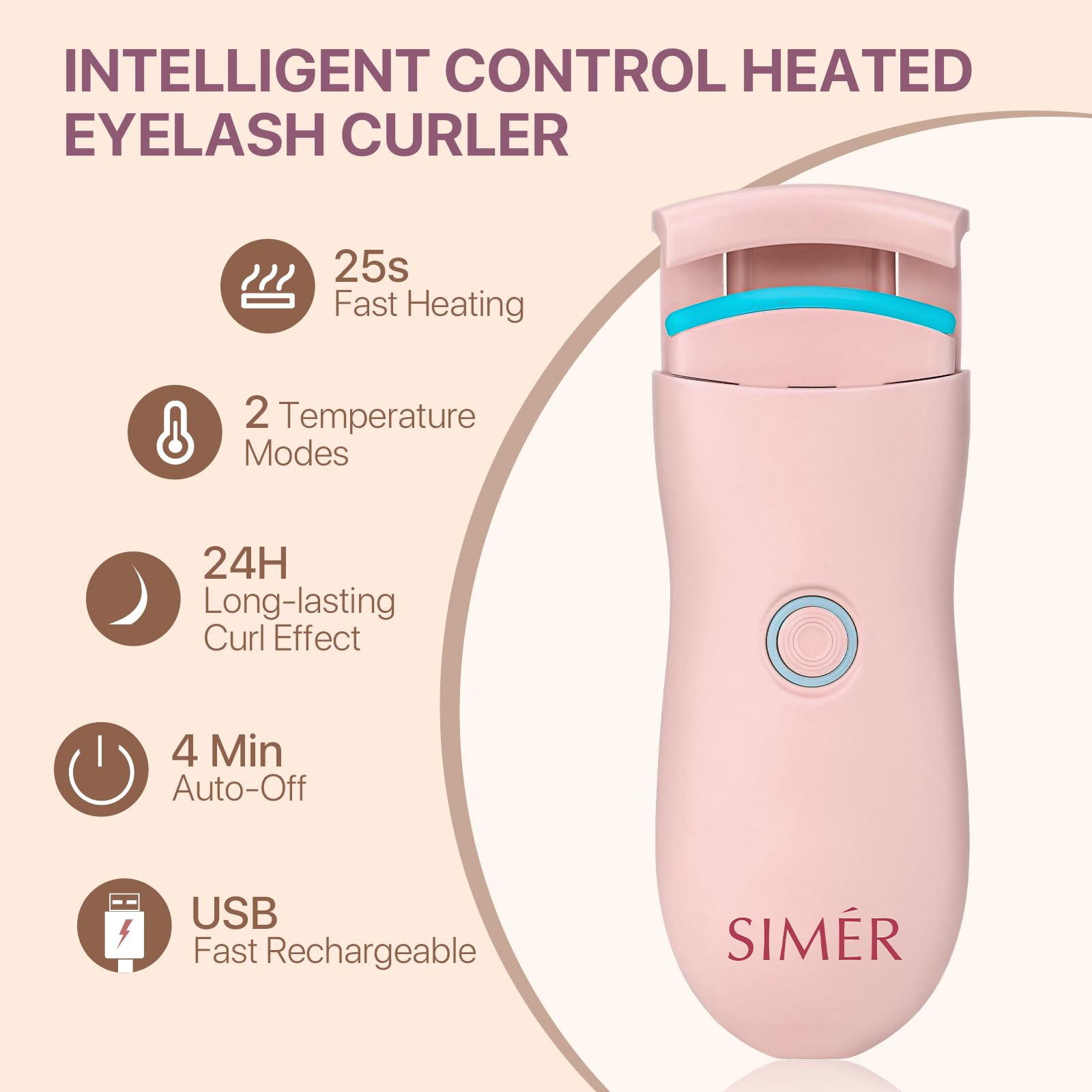 Heated Eyelash Curlers, Rechargeable Electric Eyelash Curler for Quick Natural Curling, 2 Heating Modes Eyelash Heated Curler, 2