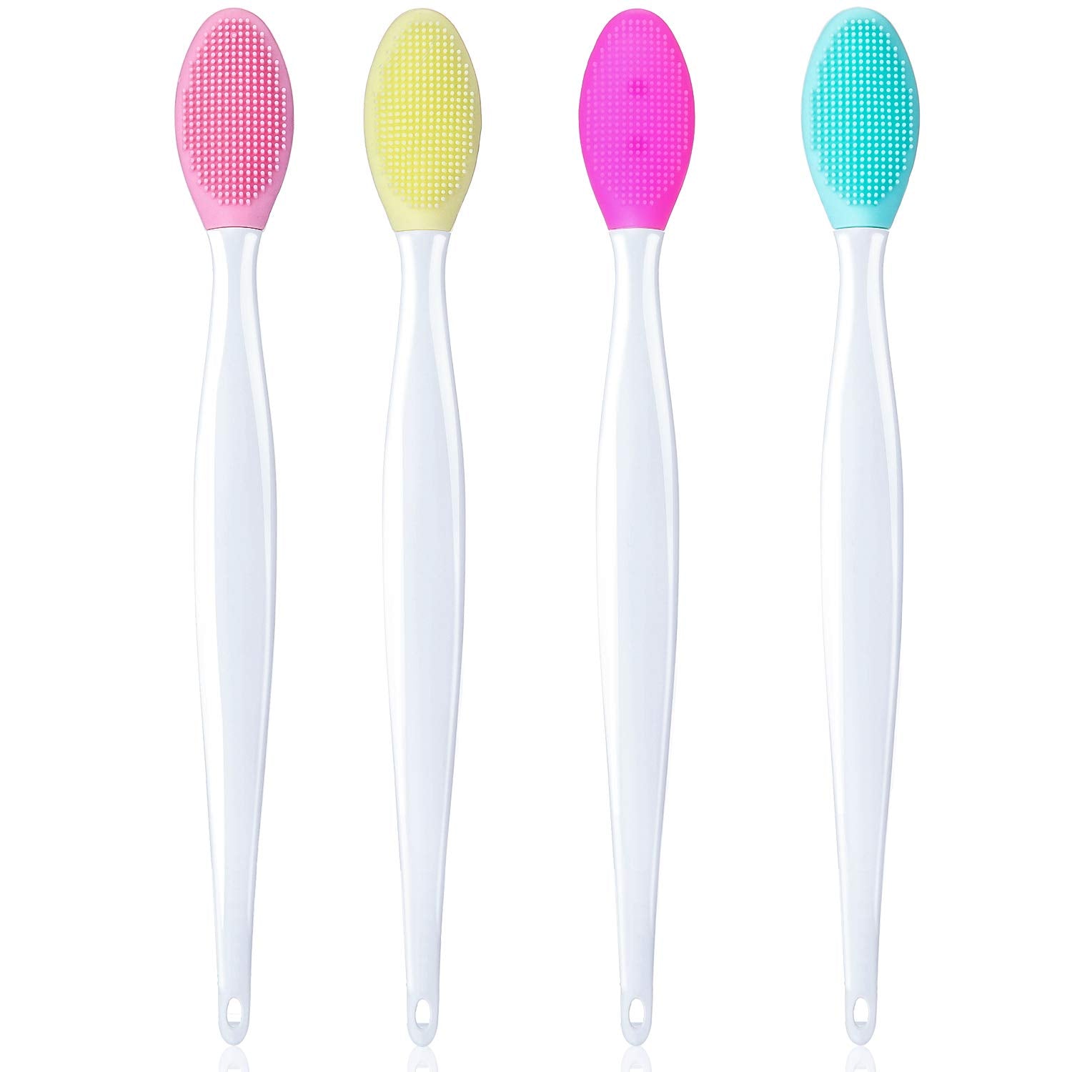 4 Pieces Silicone Exfoliating Lip Brush Tool Double-sided Soft Lip Brush for Smoother and Fuller Lip Appearance (Rose Red, Yello
