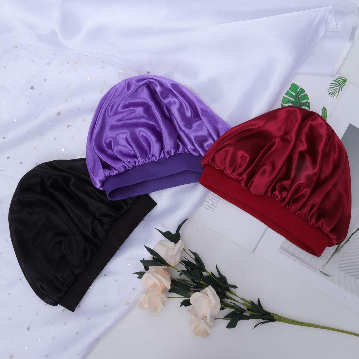Lades Kids Satin Sleeping Cap - Childs Sleep Bonnet For Curly Hair Wrap With Adjustable Soft For Children Girls 3 Packs Multicol